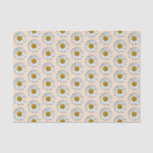 Simple White Daisy Flower Pattern on Beige Tissue Paper