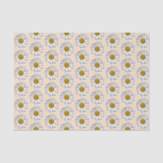 Simple White Daisy Flower Pattern on Beige Tissue Paper (Front)