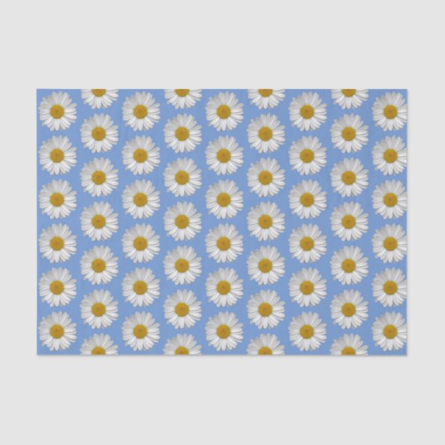Simple White Daisy Flower Pattern on Blue Tissue Paper (Front)