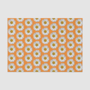 Simple White Daisy Flower Pattern on Orange Tissue Paper