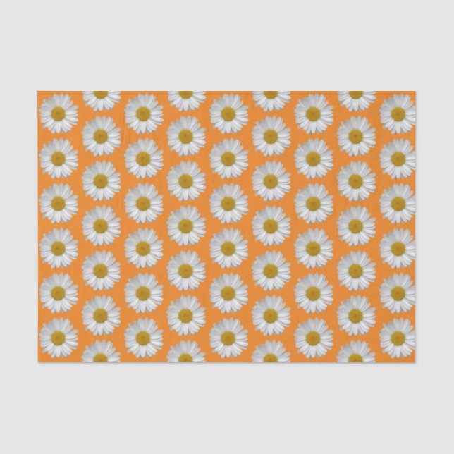 Simple White Daisy Flower Pattern on Orange Tissue Paper (Front)