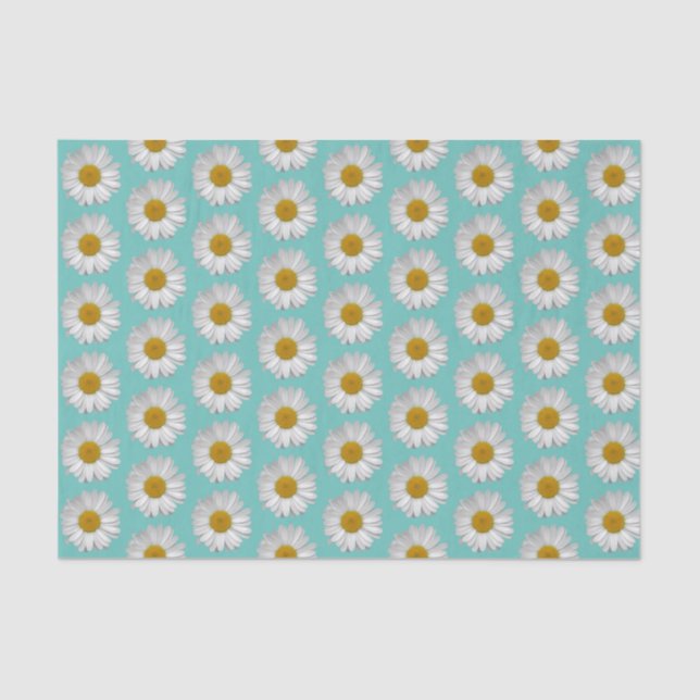Simple White Daisy Flower Pattern on Teal Tissue Paper (Front)