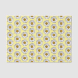Simple White Daisy Flower Pattern on Yellow Tissue Paper