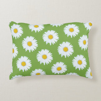 Simple White Daisy on Green Pattern Decorative Cushion