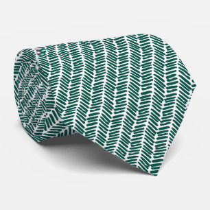 Simple White Dark Cyprus Green Abstract Chevron Tie