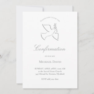 simple white dove design Confirmation Invitation
