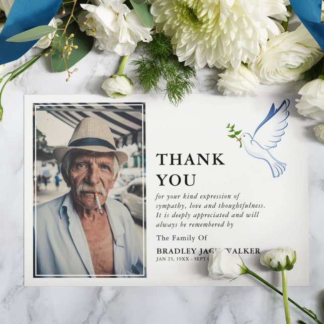 Simple White Dove Photo Funeral Sympathy Thank You Card (Creator Uploaded)