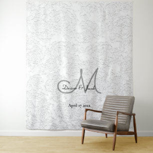 Simple White Elegant Monogram Wedding Photo Booth Tapestry