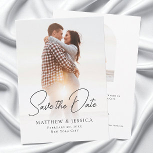 Simple White Elegant Script Arch 2 Photo Wedding Save The Date