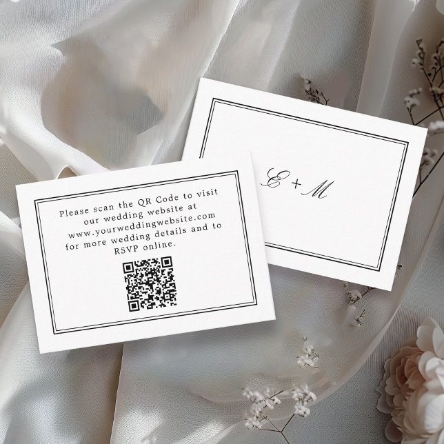 Simple White Elegant Wedding Details QR Code Enclosure Card (Creator Uploaded)