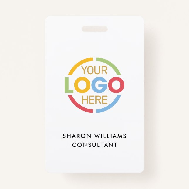 Simple White Employee ID with Custom Business Logo ID Badge (Front)