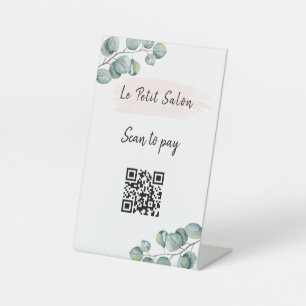 Simple White Eucalyptus QR Code Scan to Pay Pedestal Sign