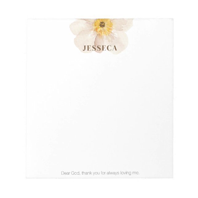 Simple White Floral Anemone Watercolor Dear God Notepad (Front)