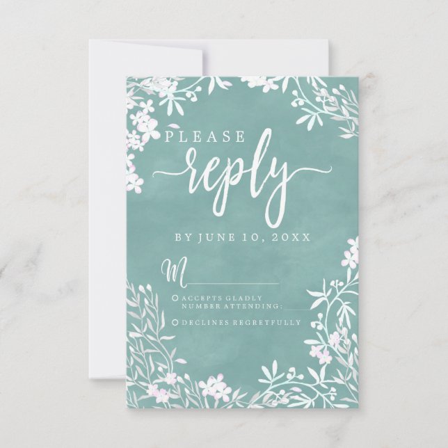 Simple White Floral Any Colour Wedding Reply RSVP Card (Front)