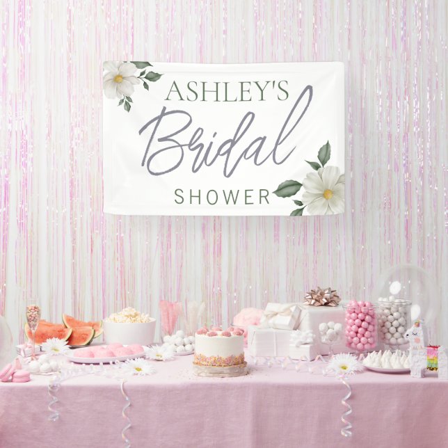 Simple White Floral Bridal Shower Banner (Party)