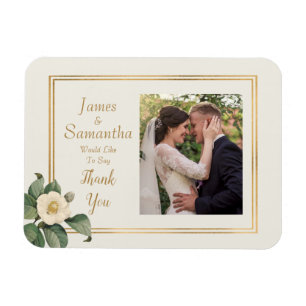 Simple White Floral Custom Photo Thank You Magnet
