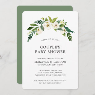 Simple White Floral Girl Elegant Baby Shower Invitation