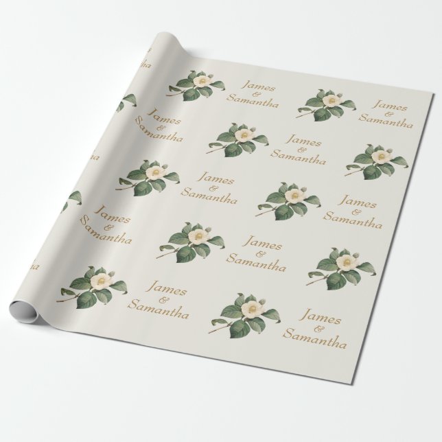 Simple White Floral Illustration | Wedding Gift Wrapping Paper (Unrolled)