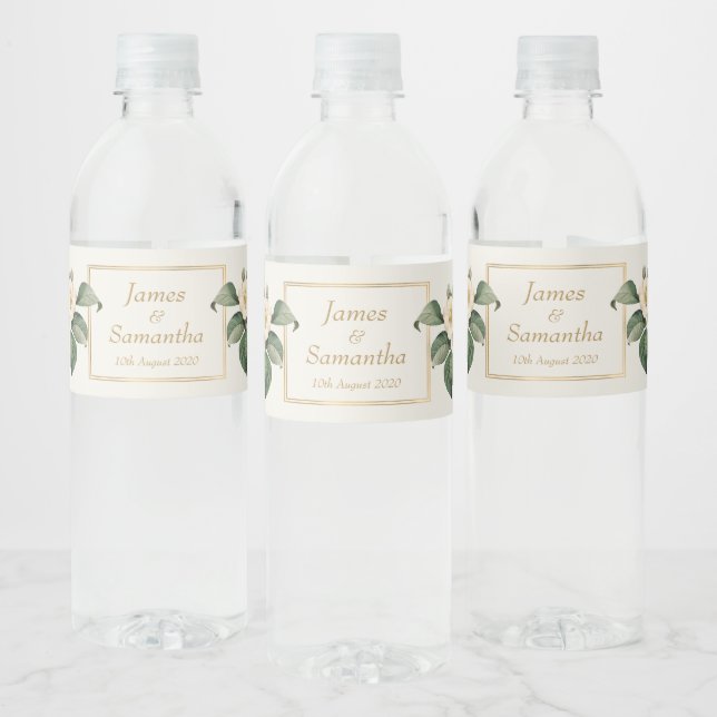 Simple White Floral Illustration | Wedding Water Bottle Label (Bottles)