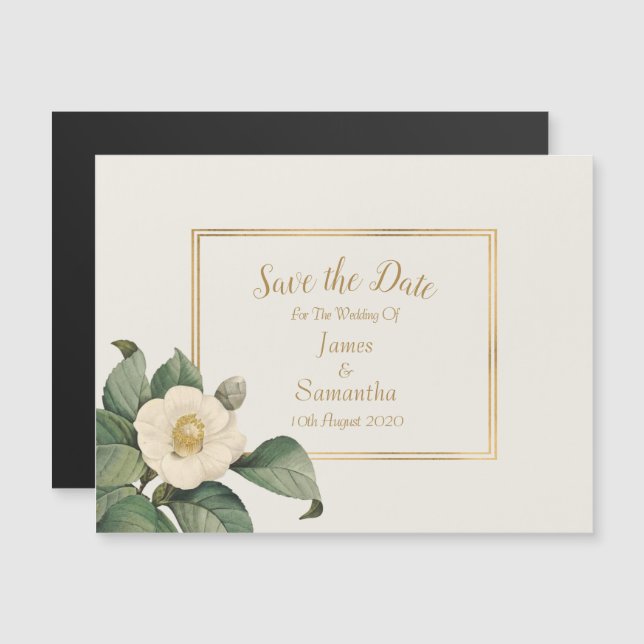 Simple White Floral | Wedding Save The Date Magnetic Invitation (Front/Back)