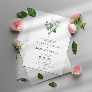 Simple White Flower Wedding Invitation