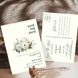 Simple White Flowers Save The Date Invitation