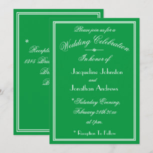 Simple White Font Details Emerald Green Wedding Invitation