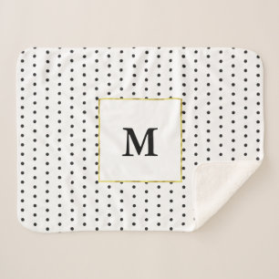 Simple White Gold and Black Monogram Polka Dots Sherpa Blanket