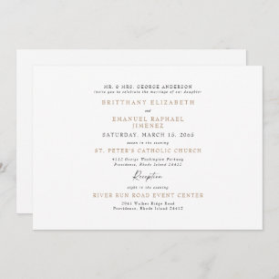 Simple White & Gold Bride Parents Wedding  Invitation