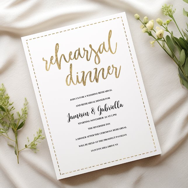 Simple white gold calligraphy Rehearsal Dinner  Invitation (Simple white gold calligraphy Rehearsal Dinner)