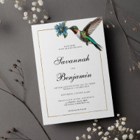  Simple white gold colourful hummingbird wedding