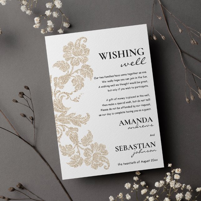 Simple white gold elegant floral wishing well  invitation (Simple white gold elegant floral wishing well)