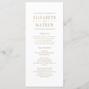 Simple White Gold Elegant Wedding Programme