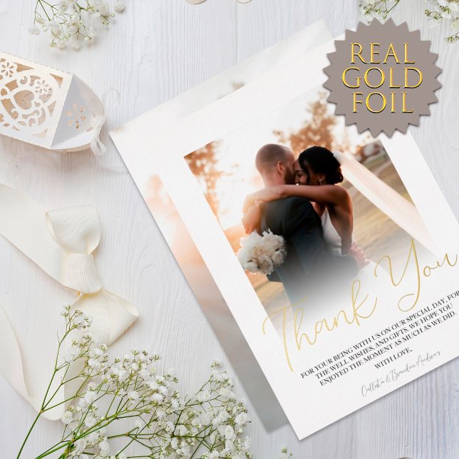 Simple White Gold Foil Modern Couple Photo Wedding (Creator Uploaded)