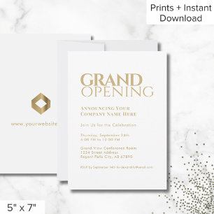 Simple White Gold Grand Opening Invitation
