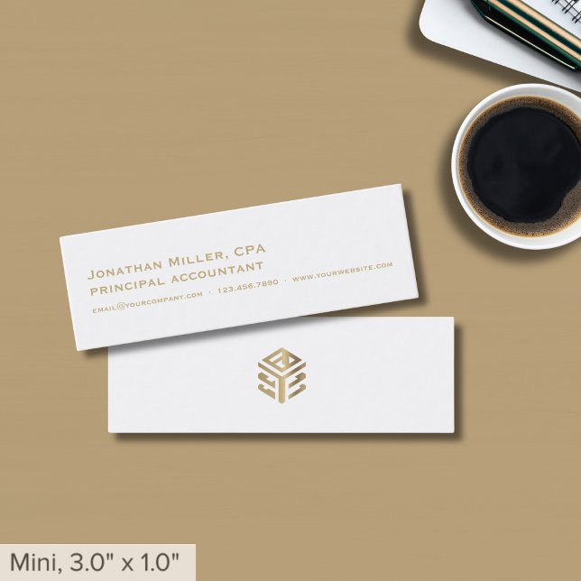 Simple White Gold Logo Mini Business Card (Creator Uploaded)