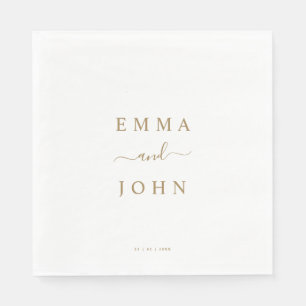 Simple White & Gold Personalised Wedding Napkin