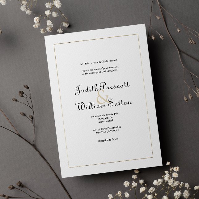 Simple white gold vintage calligraphy wedding invitation (Simple white gold vintage calligraphy wedding )