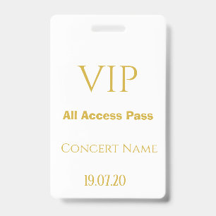 Simple White Gold VIP All Access Pass Concert ID Badge