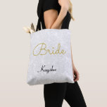 Simple White Gold Wedding Bride Tote Bag<br><div class="desc">Simple white gold black wedding Bride custom design name tote bag. Floral minimalist pattern customise typography. Classy,  chic,  elegant,  modern,  trendy,  stylish,  beautiful bridal succulent metallic. To change script,  click edit design. Image copyright Marg Seregelyi Photography.</div>