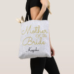 Simple White Gold Wedding Mother Of The Bride Tote Bag<br><div class="desc">Simple white gold black wedding Mother Of The Bride custom name tote bag. Minimalist floral pattern customise typography. Classy,  chic,  elegant,  modern,  trendy,  stylish,  beautiful succulent. To change script,  click edit design. Image copyright Marg Seregelyi Photography.</div>