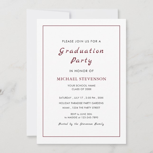 Simple White Graduation Party Invitation Customise (Front)