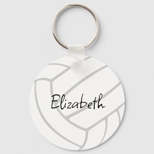 simple white grey custom name volleyball sports key ring (Front)