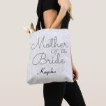 Simple White Grey Wedding Mother Of The Bride Tote Bag<br><div class="desc">Simple white grey black wedding Mother Of The Bride custom name tote bag. Minimalist floral pattern customise typography. Classy,  chic,  elegant,  modern,  trendy,  stylish,  beautiful succulent. To change script,  click edit design. Image copyright Marg Seregelyi Photography.</div>