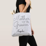 Simple White Grey Wedding Mother Of The Groom Tote Bag<br><div class="desc">Simple white grey black wedding Mother Of The Groom custom design name tote bag. Floral minimalist pattern customise typography. Classy,  chic,  elegant,  modern,  trendy,  stylish,  beautiful succulent metallic. Image copyright Marg Seregelyi Photography.</div>