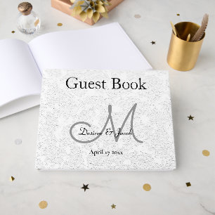 Simple White Grey Wedding Reception Monogram Guest Book