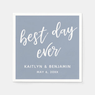 Simple White Handwriting Best Day Ever, Dusty Blue Napkin