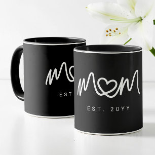 Simple White Heart Script Modern Mum Established Mug
