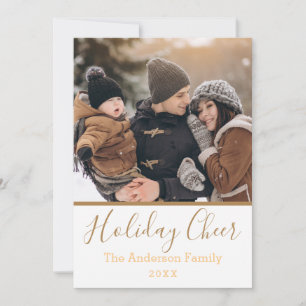 Simple White Holiday Cheer Faux Gold Photo Card