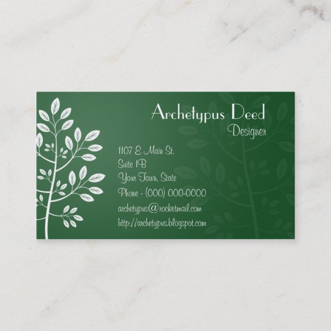 Simple White Leaves Business Card (Front)